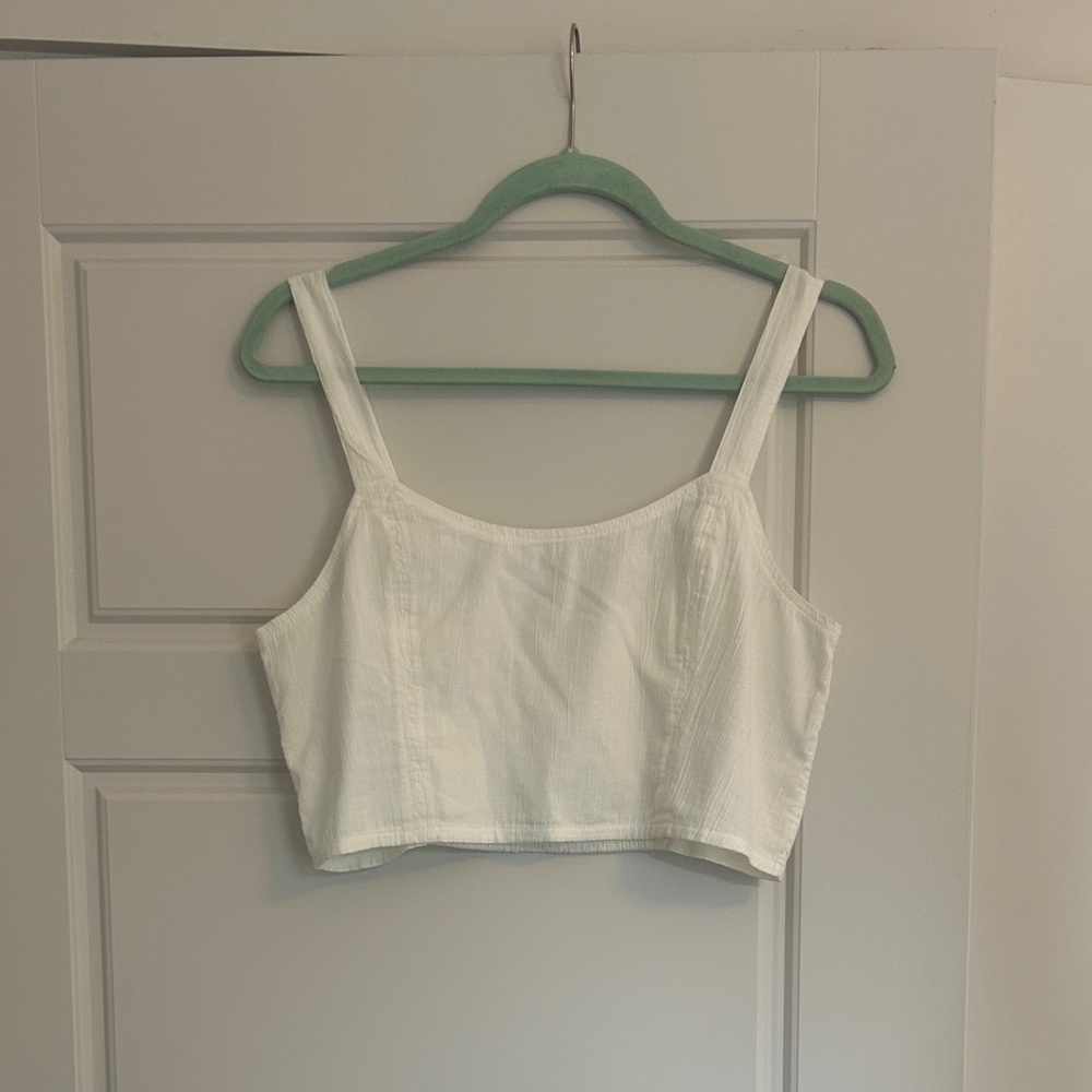 Aerie White Crop Top with Adjustable Straps and Smocked Elastic Backing Large